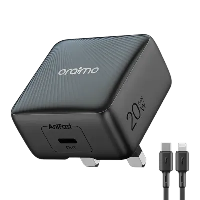 oraimo PowerCube 20 Chic 20W GaN Wall Charger Kit with Type-C to Lightning Cable 5201U+CL55
