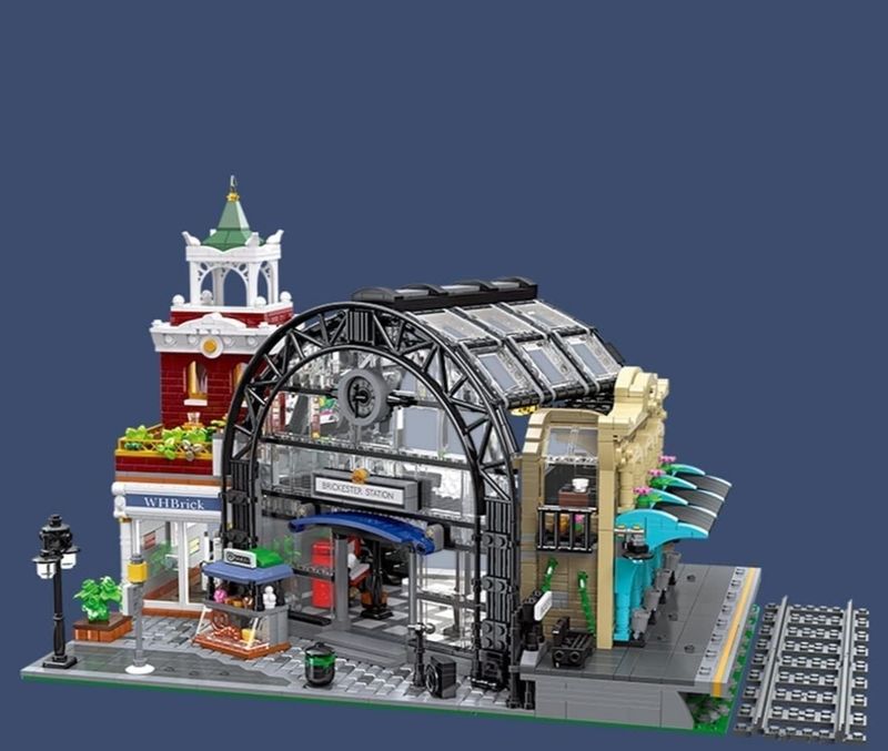 Modular House Building, 2720 PiecesModern European Railway Station Architecture Building Set with LED Lights, Modular Train Station Construction Toy Sets for Kids Adult, Compatible with Lego