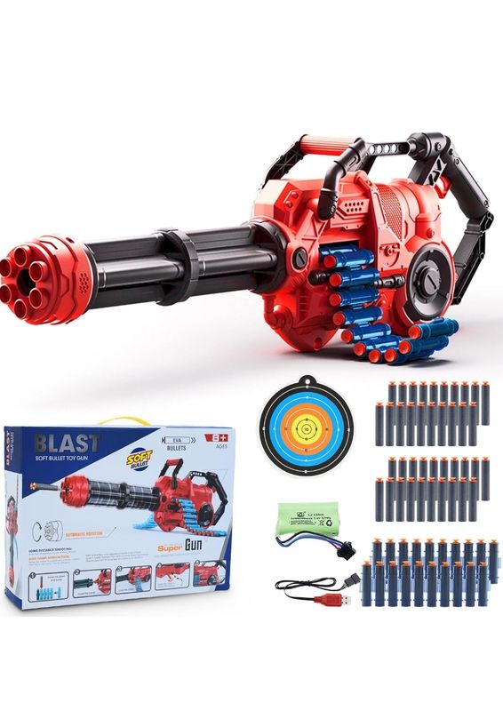 Crusher Foam Dart Blaster (40 Dart Belt,40 Darts),Red Toy Blaster Single And Bullets Blaster With Auto-Rotating Barrel,Foam Dart Blaster With Suction Dart Kids Toys for Teen 8+ Year Old