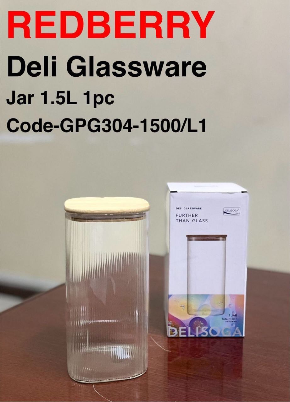 Glass Storage 1.5Ltrs With Bamboo Lid Delisoga