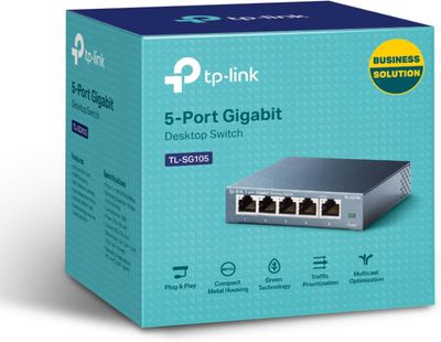 TP-Link TL-SG105, 5 Port Gigabit Unmanaged Ethernet Switch, Network Hub, Ethernet Splitter, Plug &amp; Play, Fanless Metal Design, Shielded Ports