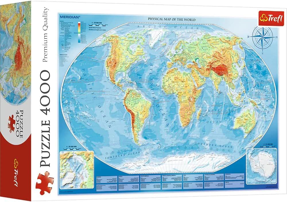 LARGE PHYSICAL MAP OF THE WORLD 4000 PCS PUZZLE [45007] TREFL