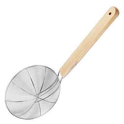 Stainless Steel Deep Fryer Mesh 26cm dia, Strainer Sieve- 35cm Wooden Handle KitchenPro