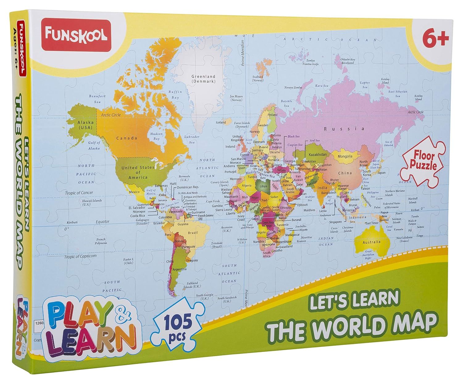 Funskool Play &amp; Learn-World Map, 105 Pcs, Puzzle