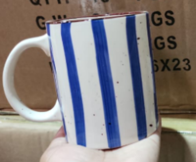 Porcelain Mug 414ml Off White with Blue Lines FORM Living