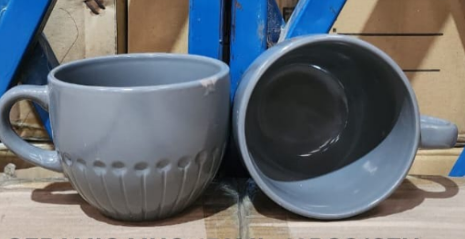Porcelain Mug 475ml Grey with Grooves
