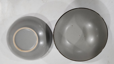 Porcelain Large Bowl 7&quot; Grey with Brown Rim