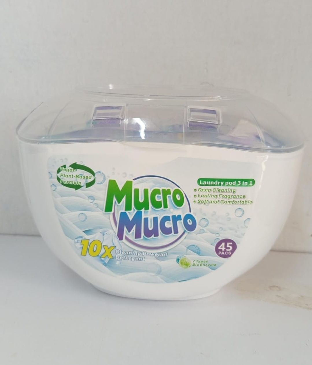 Mucro laundry detergent Pods 3in 1 10G 45 pcs in Plastic Container