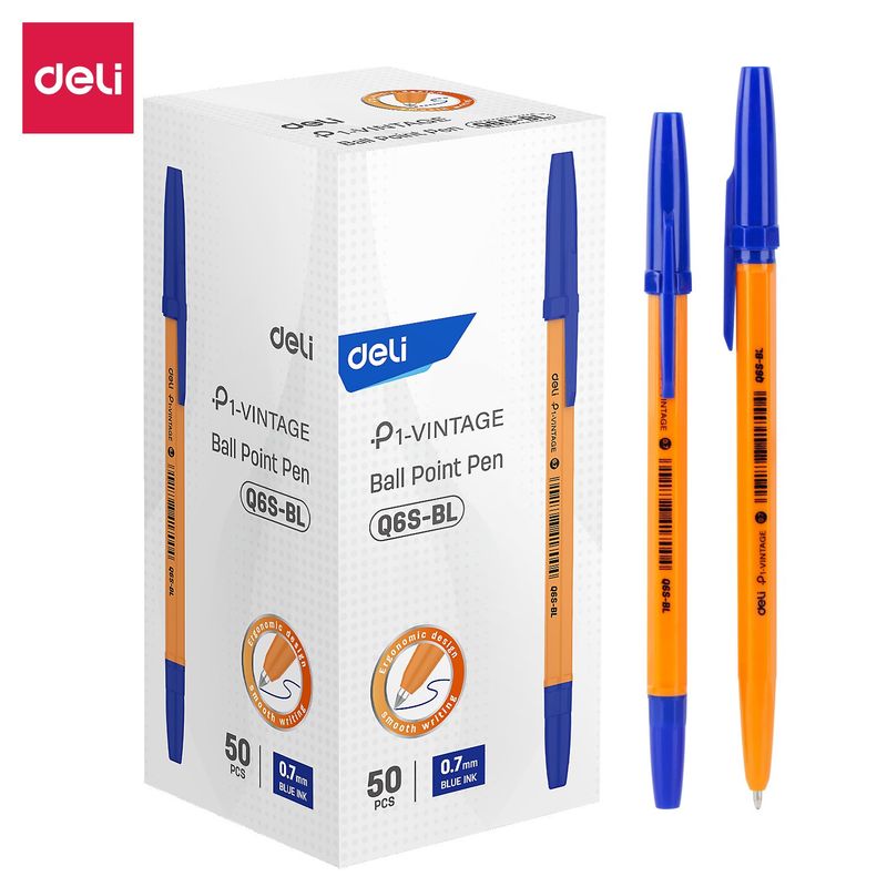 DELI BALLPOINT PEN 0.7MM - BLUE VINTAGE # Q6S P1