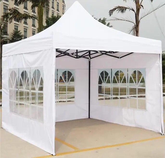 Portable Outdoor Gazebo Tent with Side Walls: Foldable 3x3 Pop-Up Tent. Available in Red, Blue, white