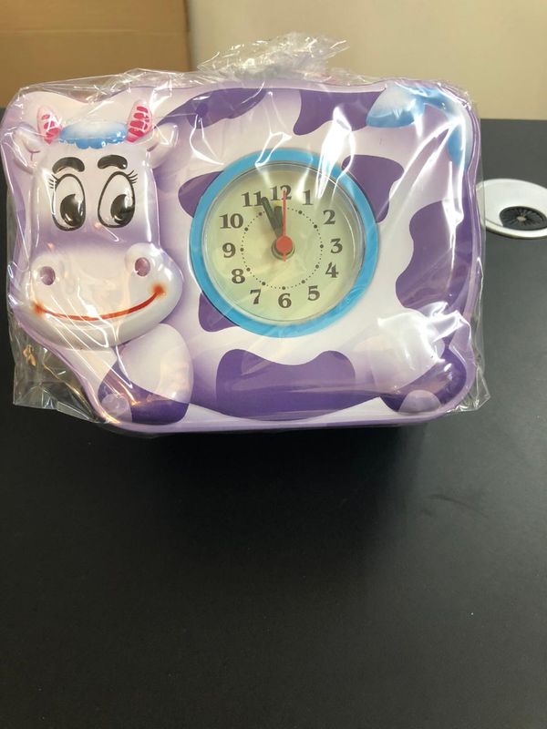 Metallic piggy bank with Clock #S-62