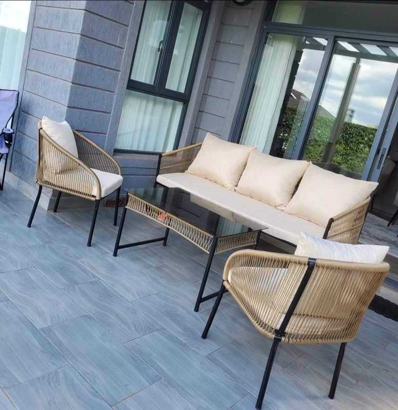 Anko Contemporary 5-Seater Woven Outdoor Sofa Set with Glass Coffee Table