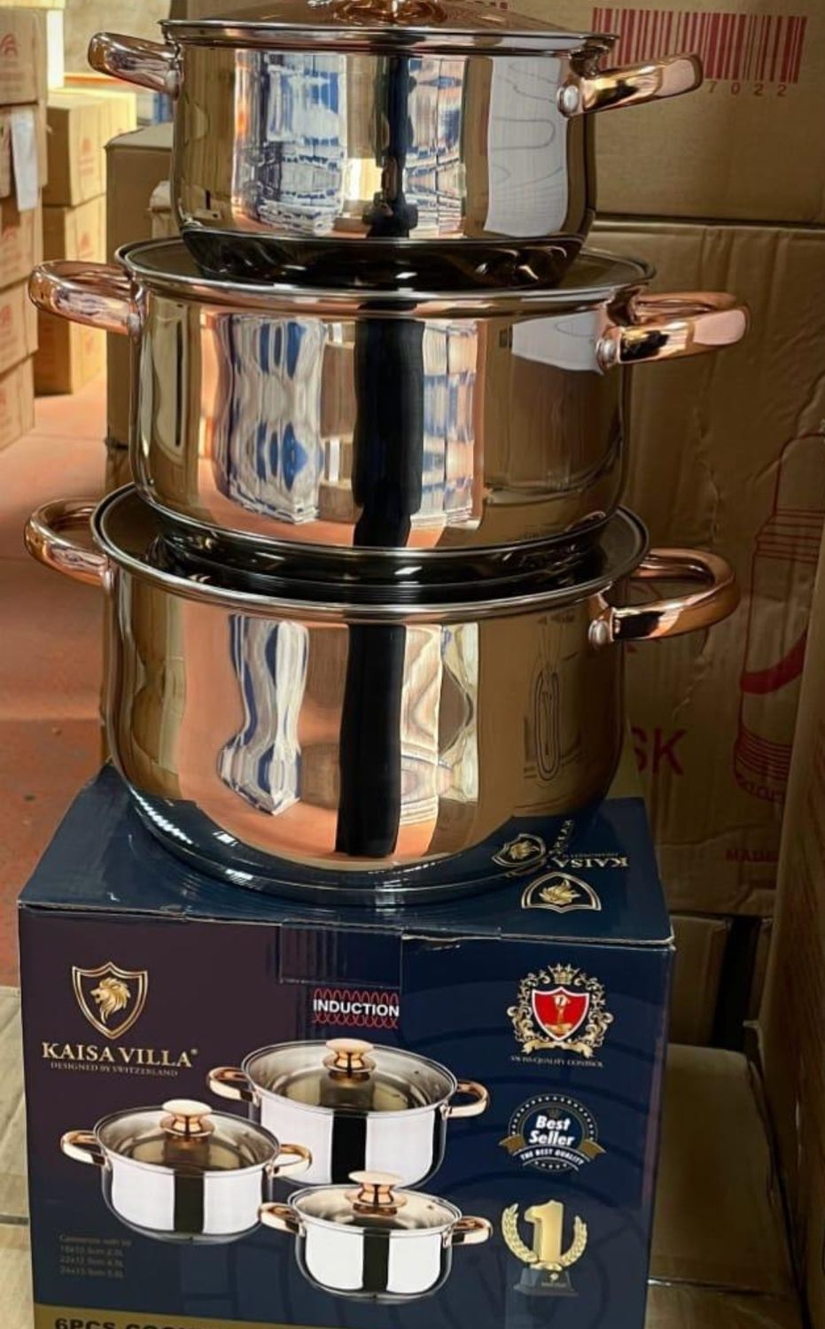 Kaisavilla 6-Piece Stainless Steel Cookware Set - Induction Compatible (18, 20, 24cm Pots) W2004