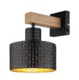 GLOBO Wood Black Matt Gold Wall Light - 1xE27 Modern Sconce 15651W