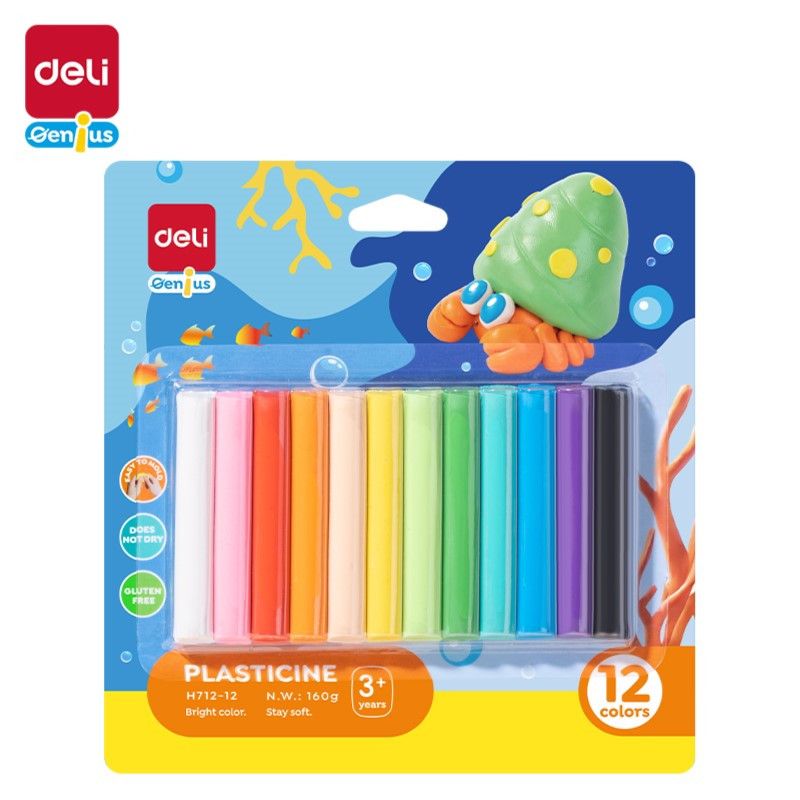 DELI PLASTICINE 160G 12 COLORS  GENIUS H712-12