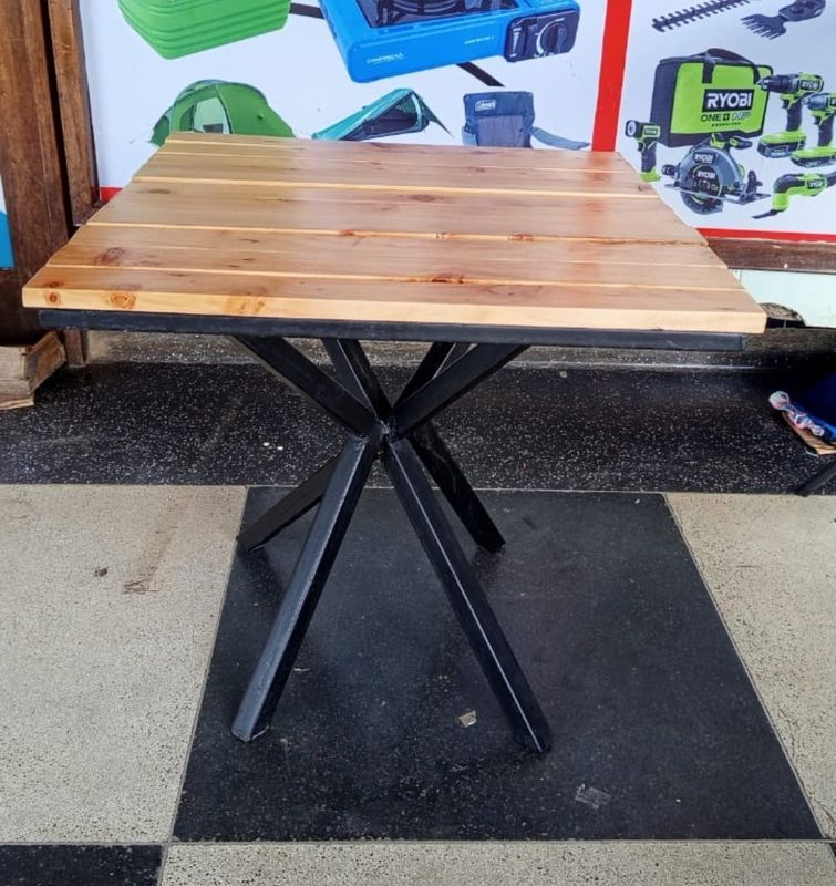 Versatile Square Dining/Utility Table - Solid Wood Top, Steel Legs
