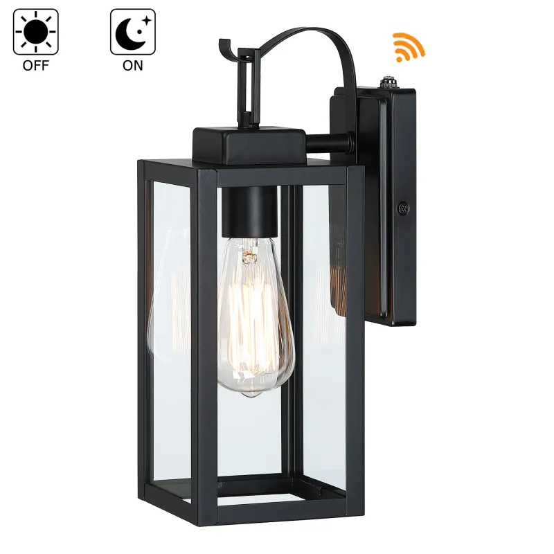 Dusk to Dawn Black Outdoor Wall Lights Clear Glass Farmhouse Waterproof Exterior Light Fixtures Wall Mount