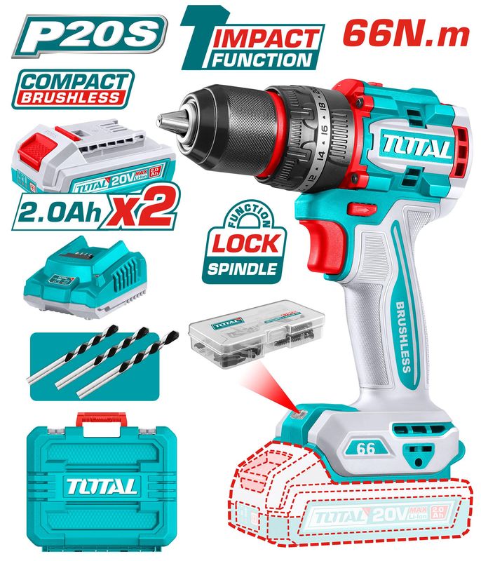TOTAL TIDLI20668 Compact Brushless Cordless Impact Drill