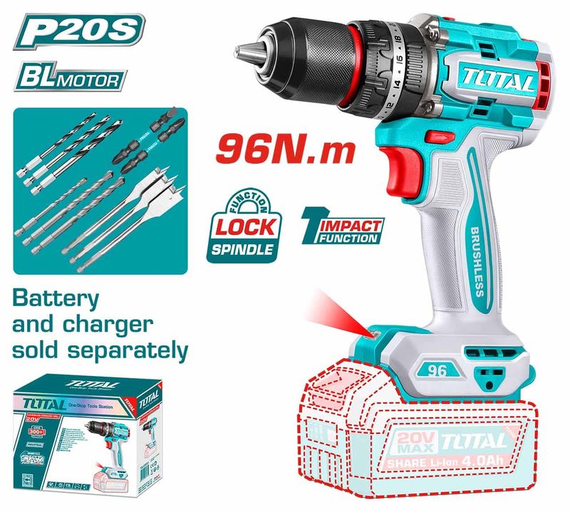 TIDLI209681 Li-ion Brushless Impact Drill, Max torque: 96Nm