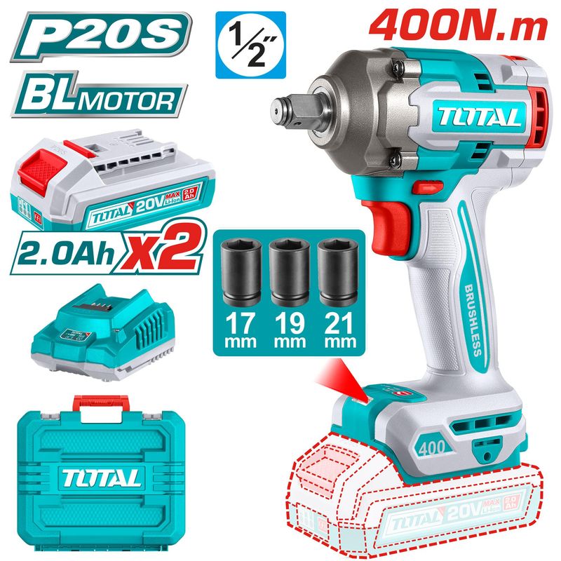 TOTAL TIWLI2040 Cordless impact wrench, Fastening torque: 400Nm