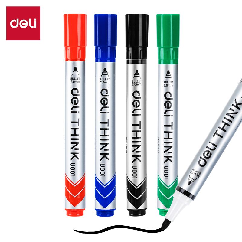 Deli white board makers 4pack mixed colors   bullet tip #U001