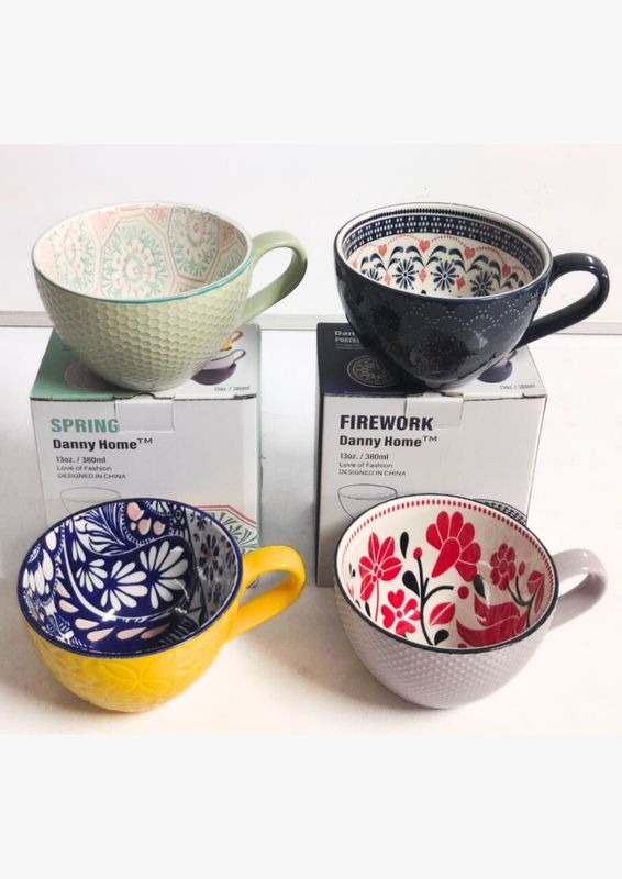 Breakfast Cup Porcelain mug  400ML Milk Cup Oatmeal Cup, Multi-style Large-capacity Water Cup 1pc #model G