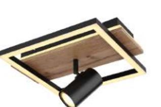 Globo Square Hybrid LED Ceiling Light with Wood Accent and GU10 Spotlight 67305D