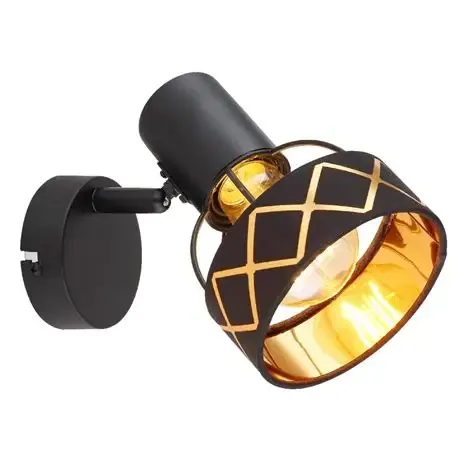 GLOBO Single E27 Spotlight - Textile Black &amp; Gold Finish 54040-1