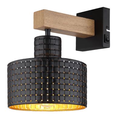 GLOBO Wood Black Matt Gold Wall Light - 1xE27 Modern Sconce 15651W From Austria