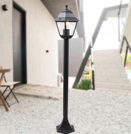 Illumat ILM1360LF Black with Clear Glass Four Sided Lantern IP44 Outdoor 100cm Short Bollard Light Black | Clear