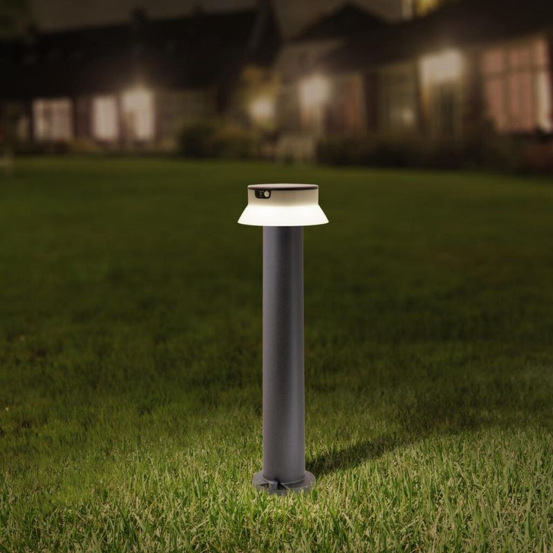 Fumagalli Santina 800 Black Solar LED Bollard with PIR Sensor &amp; Opal Reflector - Ø150, 4000K SL1.257.000.A0S3LOP2