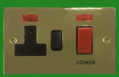 DERBY 45A Cooker Control Unit Switched Socket Polished Chrome, Black inserts