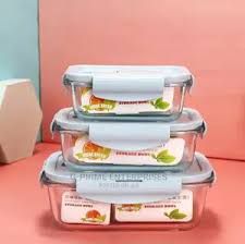 Red Cherry Glass Food Storage Containers 3pcs set, 250ml 500ml 1000ml. Premium Borosilicate Glass