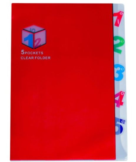 Ess CY1688 5 Pockets Clear Folder File Red
