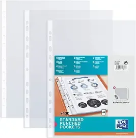 ESS multi punched file pocket A4 80 micron 100pcs white strip 91-D100, Wholesale pack