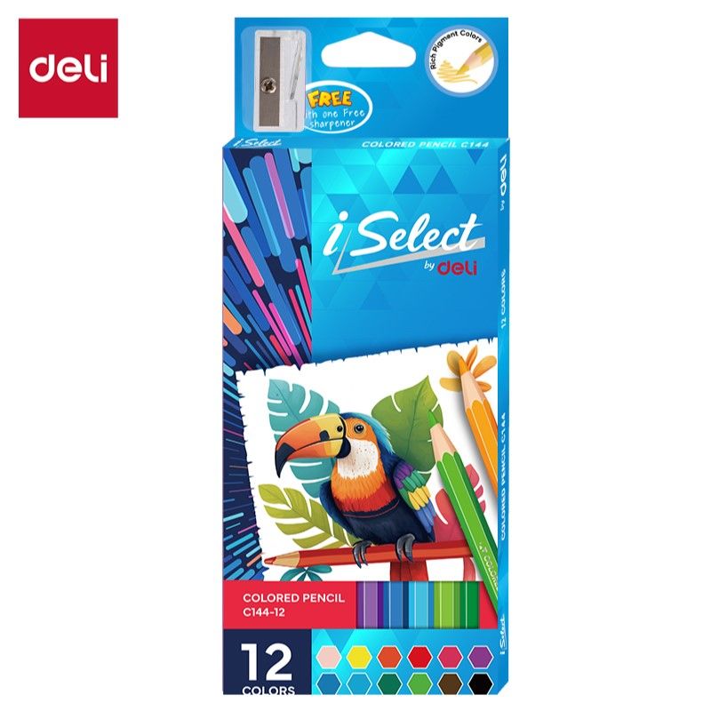 DELI C144-12 FULL-SIZE COLOR PENCILS 12 COLOURS