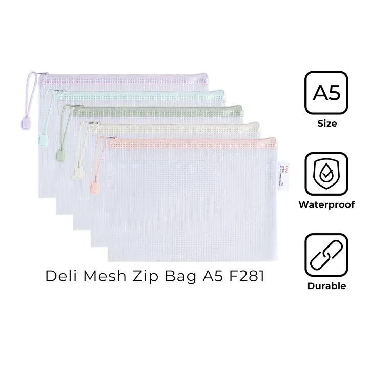 Deli F281 Mesh Zip Bag A5