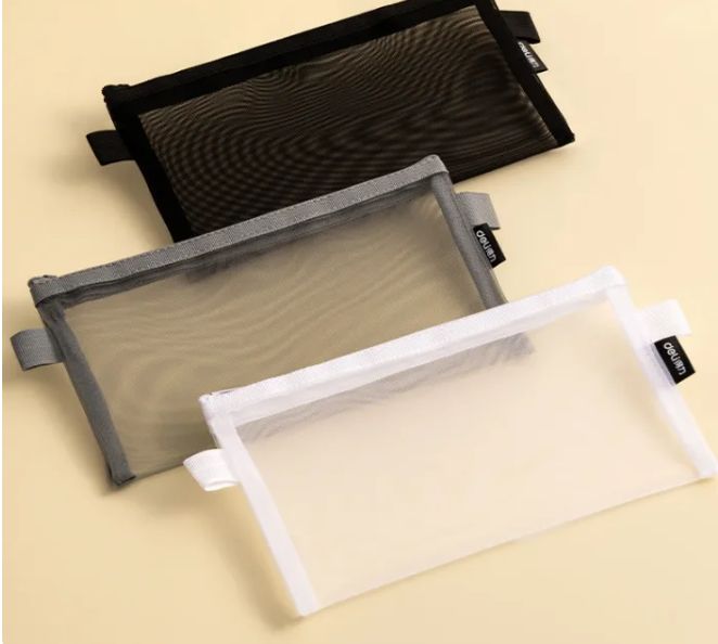 Deli BC348 mesh multi-purpose pencil case (grey-mesh) (piece)