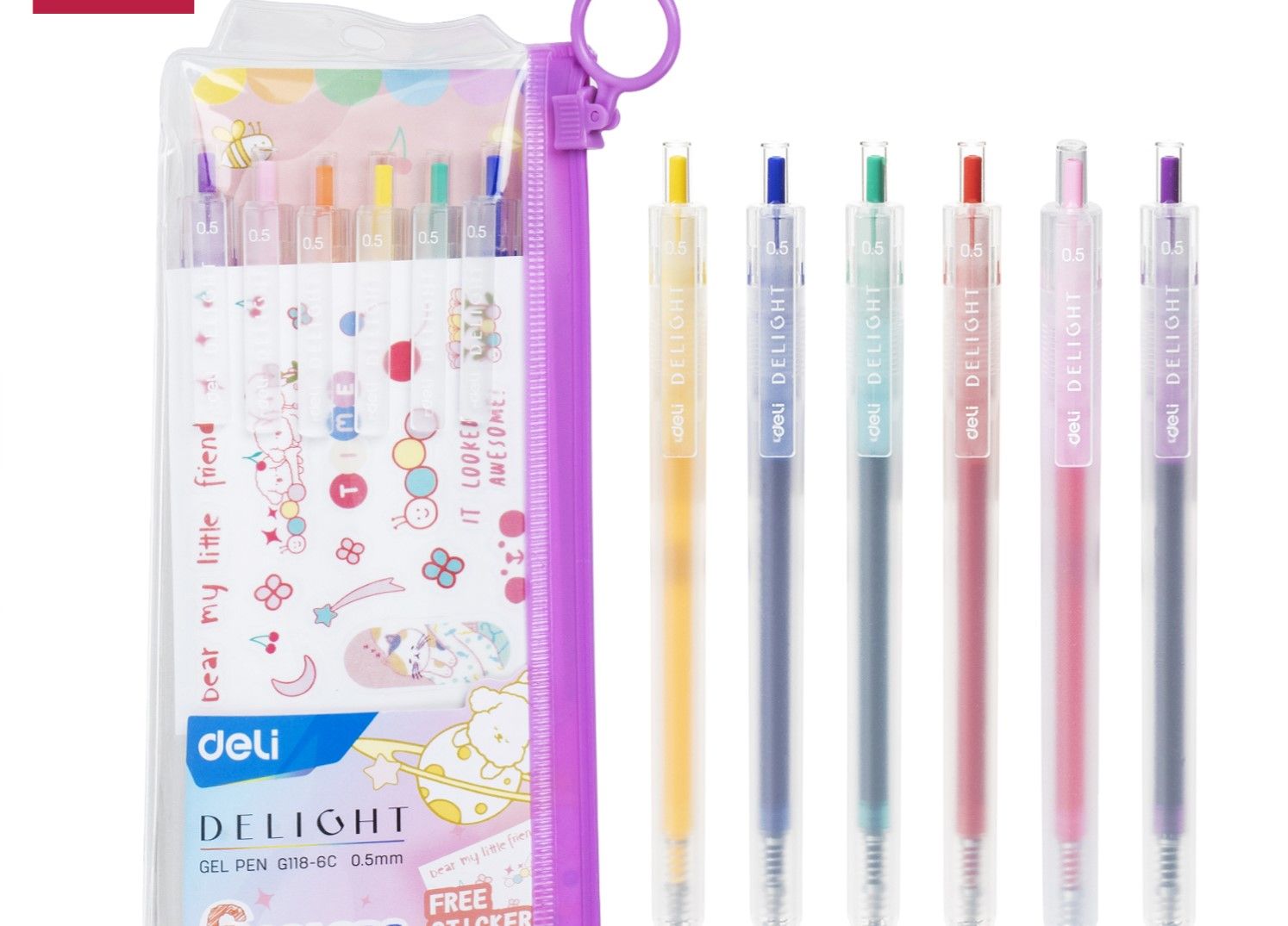 DELI G118-6C DELIGHT RETRAC.GEL PEN SET/6 0.5MM (6PCS)
