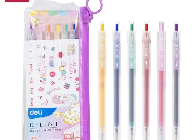 DELI G118-6C DELIGHT RETRAC.GEL PEN SET/6 0.5MM (6PCS)