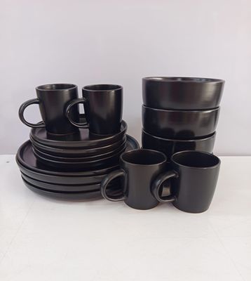 All About Home 16pc Black dinner set off white Mugs,plates, bowls, side plates