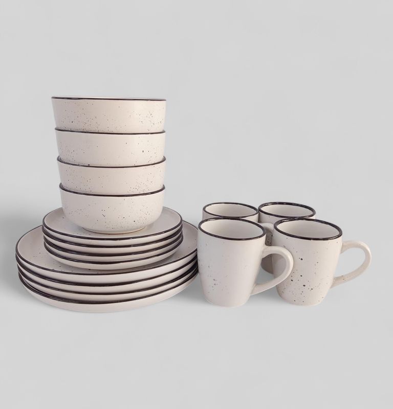All About Home 16pc dinner set off white plates, bowls, side plates, mugs