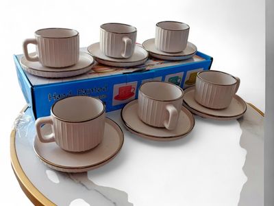 All About home Porcelain Tea set 350 ml 6pcs ribbed tea set cup
