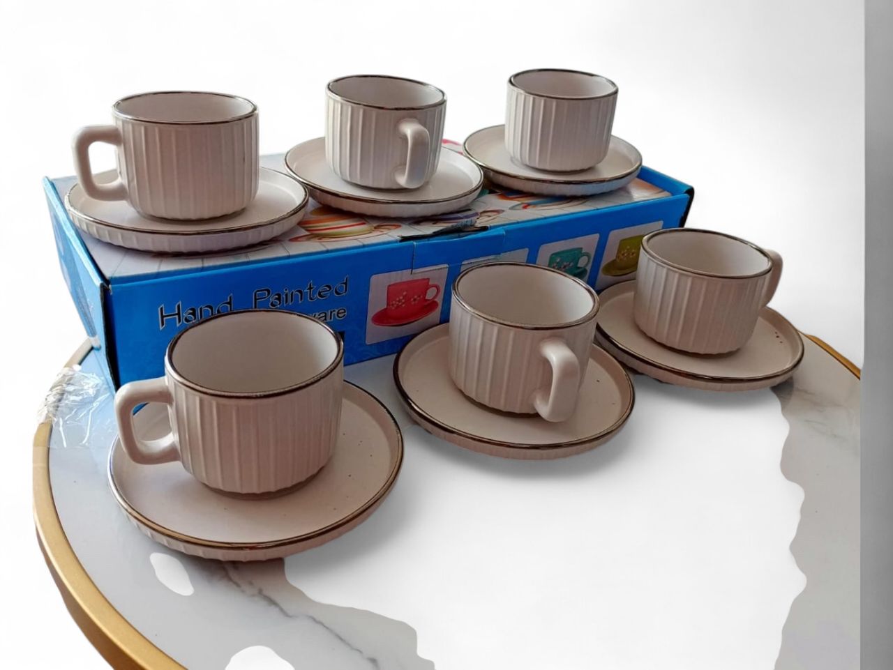All About home Porcelain Tea set 350 ml 6pcs ribbed tea set cup