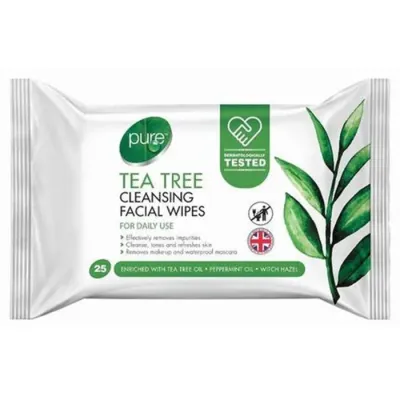 Pure Tea Tree Face Wipes, 25pk