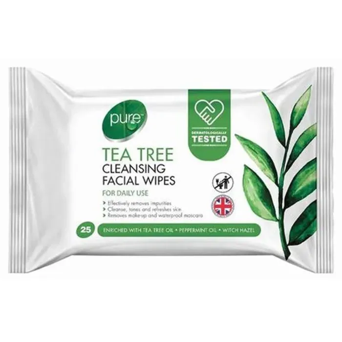 Pure Tea Tree Face Wipes, 25pk