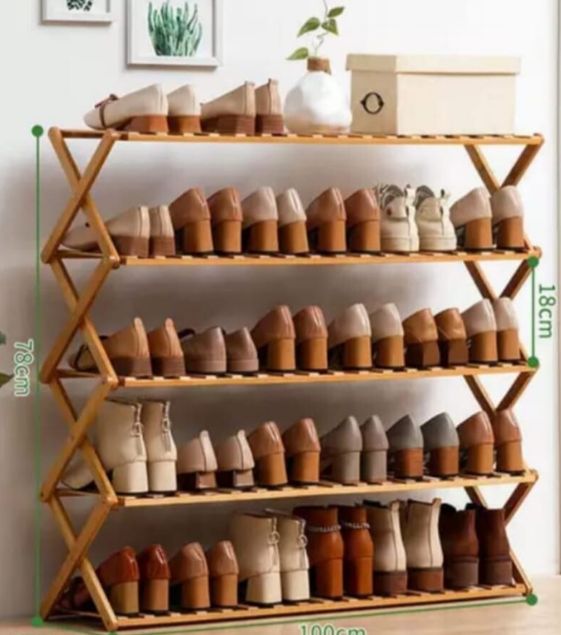Collapsible wooden shoe rack 5 layers