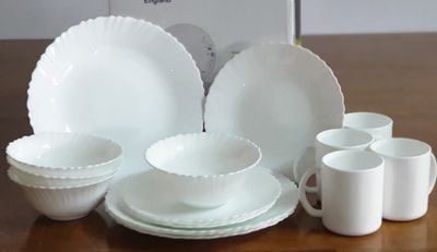 Opal Glass white Dinner set  16 pc Redberry Dinnerware  opal ware white dinner set