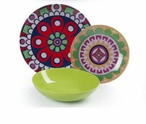 Excelsa Africa Print Dinner Set - 18 Pieces, Porcelain and Ceramic, Multicoloured in a Gift Box, Design D2
