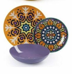 Excelsa Afrika Design Dinner Set 18 Pieces, Porcelain and Ceramic, Multicolored in a Gift Box. (Design D4)